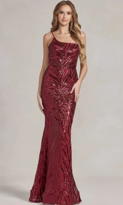 One-Shoulder Sequin-Pattern Long Prom Dress