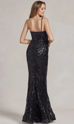 One-Shoulder Sequin-Pattern Long Prom Dress