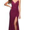 Open-Back La Femme Long Ruched-Waist Prom Dress