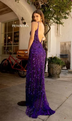 Primavera Deep V-Back Long Sequin Prom Dress 3913