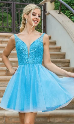 Sequin-Bodice Glitter Short Prom Dress