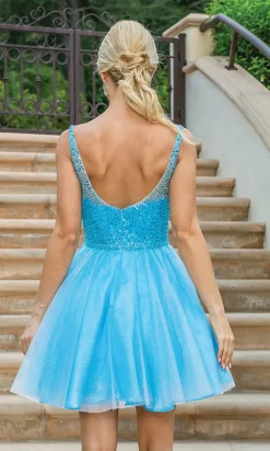 Sequin-Bodice Glitter Short Prom Dress