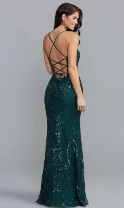 Sequin-Print Long Formal Dress with Statement Back
