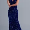 Sequin-Velvet Open-Back Long Formal Dress