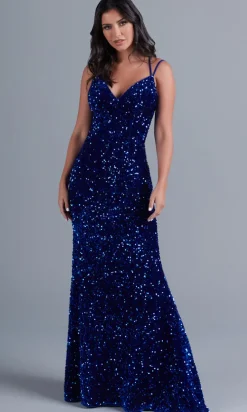 Sequin-Velvet Open-Back Long Formal Dress