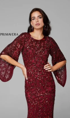 Sheer-Back Beaded Formal Dress with Sleeves 9713