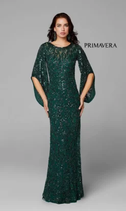 Sheer-Back Beaded Formal Dress with Sleeves 9713