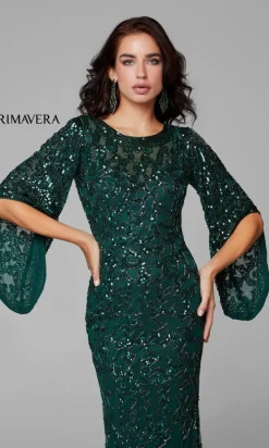 Sheer-Back Beaded Formal Dress with Sleeves 9713