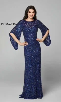 Sheer-Back Beaded Formal Dress with Sleeves 9713