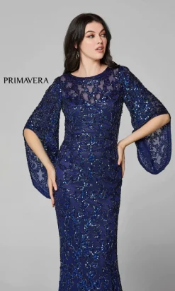 Sheer-Back Beaded Formal Dress with Sleeves 9713