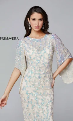Sheer-Back Beaded Formal Dress with Sleeves 9713