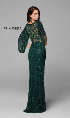 Sheer-Back Beaded Formal Dress with Sleeves 9713