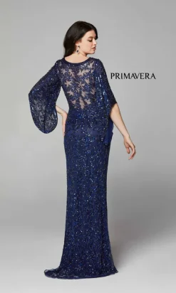 Sheer-Back Beaded Formal Dress with Sleeves 9713