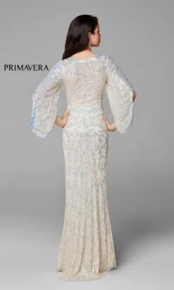 Sheer-Back Beaded Formal Dress with Sleeves 9713