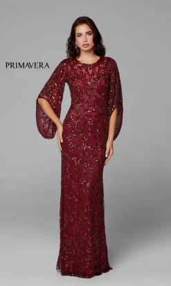 Sheer-Back Beaded Formal Dress with Sleeves 9713