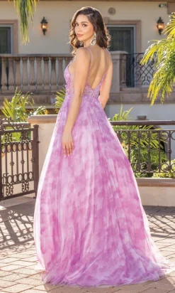 Sheer-Bodice Tie-Dye Long Prom Ball Gown 4320
