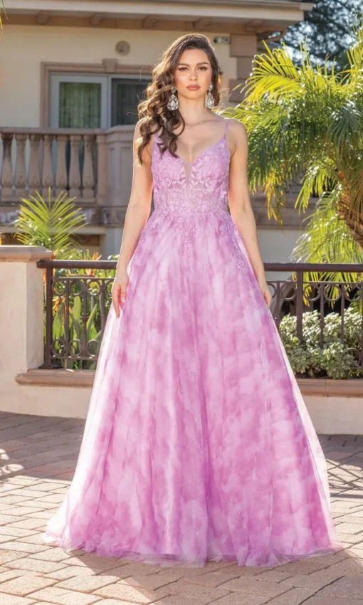 Sheer-Bodice Tie-Dye Long Prom Ball Gown 4320
