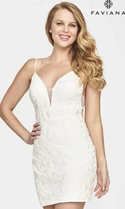 Sheer-Sides Faviana Short Lace Homecoming Dress