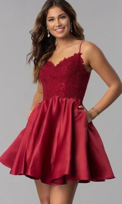 Short Lace-Applique-Bodice A-Line Homecoming Dress