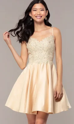 Short Lace-Applique-Bodice A-Line Homecoming Dress