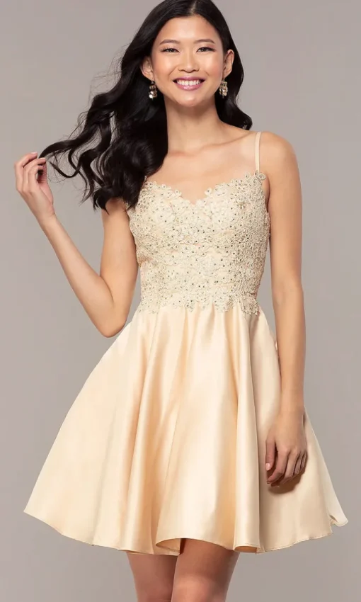 Short Lace-Applique-Bodice A-Line Homecoming Dress