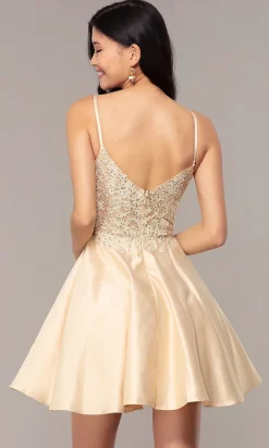 Short Lace-Applique-Bodice A-Line Homecoming Dress