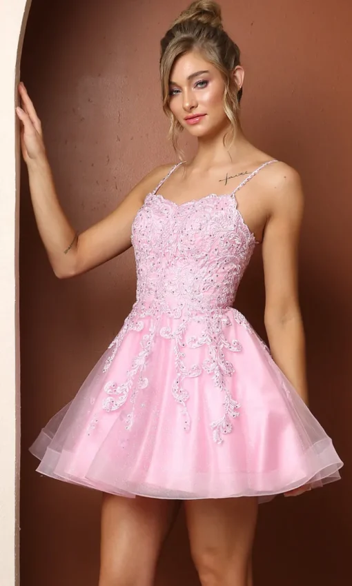 Short Lace-Embroidered Baby Doll Homecoming Dress