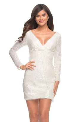 Short Sequin Long Sleeve La Femme Homecoming Dress
