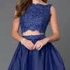 Short Two-Piece Party Dress with Lace Bodice