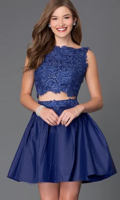 Short Two-Piece Party Dress with Lace Bodice
