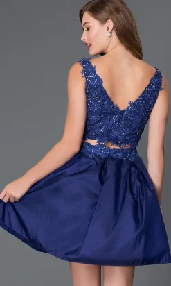 Short Two-Piece Party Dress with Lace Bodice