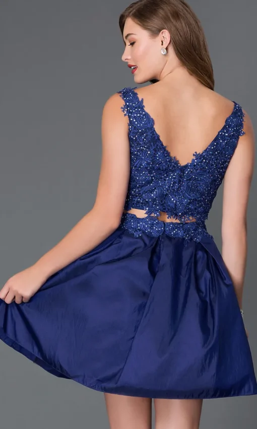 Short Two-Piece Party Dress with Lace Bodice