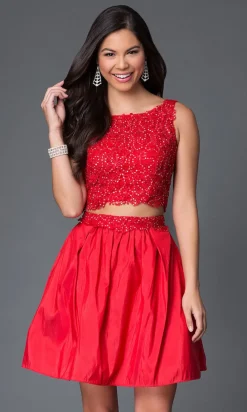 Short Two-Piece Party Dress with Lace Bodice