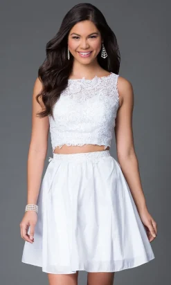 Short Two-Piece Party Dress with Lace Bodice