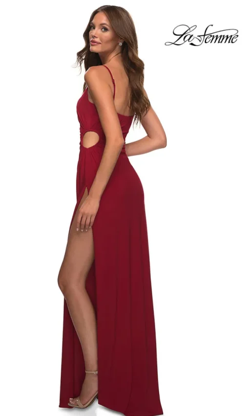Side Cut-Out La Femme Long Jersey Prom Dress