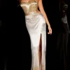 Silver and Gold Strapless Beaded Formal Gown 639