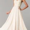 Sleeveless Lace-Bodice V-Neck Long Formal Dress