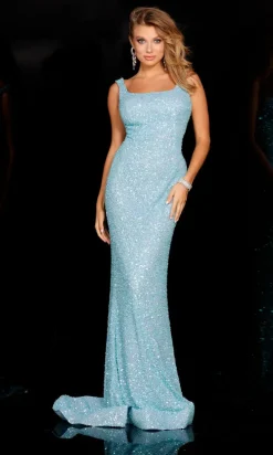 Square-Neck Long Sequin Formal Dress 657