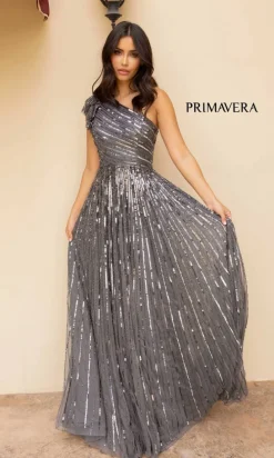 Strappy One-Shoulder Long Sequin Formal Dress 12009