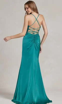 Strappy-Back Cowl-Neck Long Prom Dress E1068
