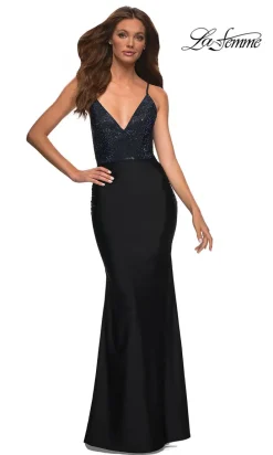 Strappy-Back La Femme Long Prom Dress with Beading