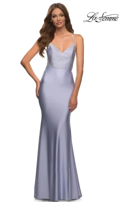 Strappy-Back La Femme Long Prom Dress with Beading
