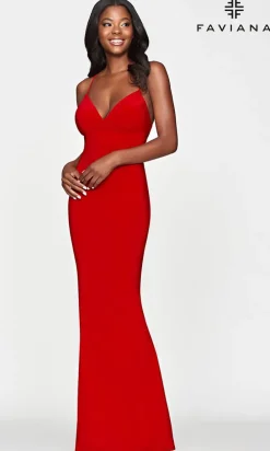 Strappy-Open-Back Long Red Prom Dress by Faviana