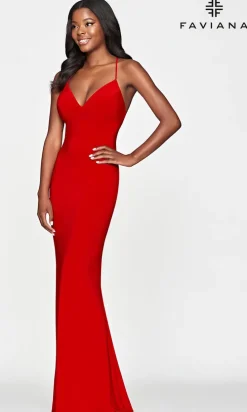 Strappy-Open-Back Long Red Prom Dress by Faviana