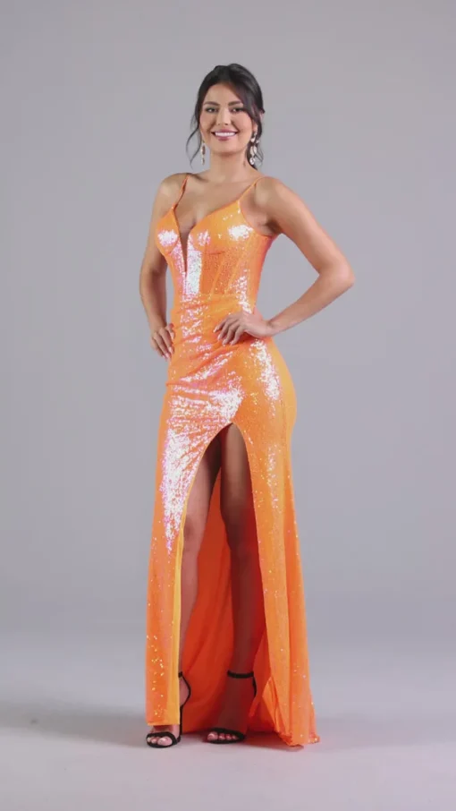 Tight Long Sequin Neon Bright Prom Dress