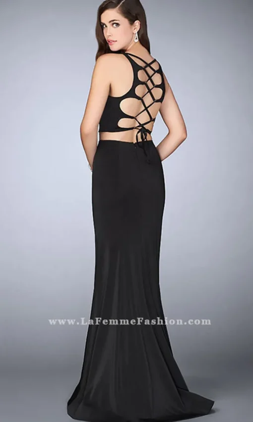 Two Piece La Femme Prom Dress with an Open Back