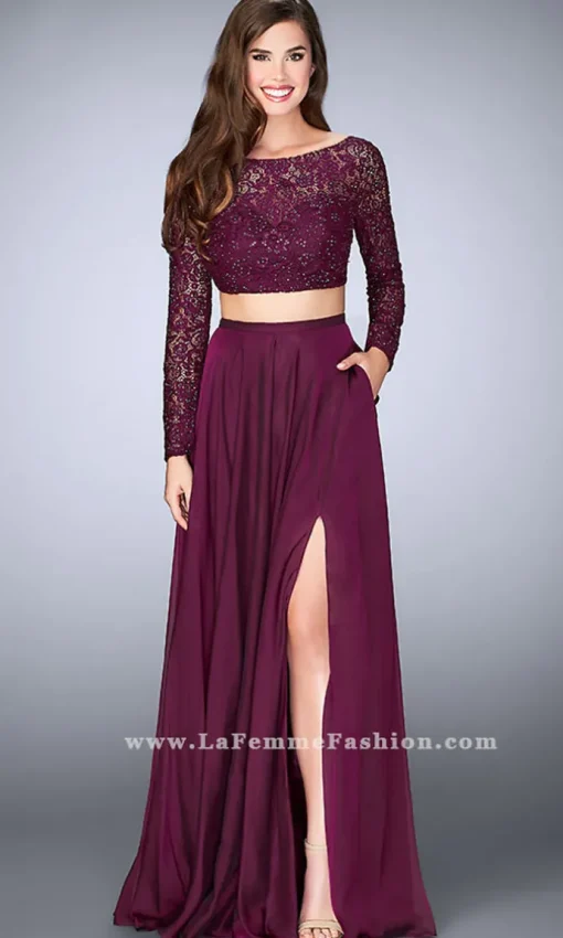 Two Piece Long Chiffon Prom Dress with Long Sleeves