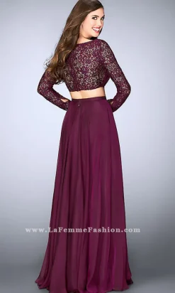 Two Piece Long Chiffon Prom Dress with Long Sleeves