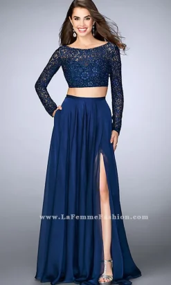 Two Piece Long Chiffon Prom Dress with Long Sleeves