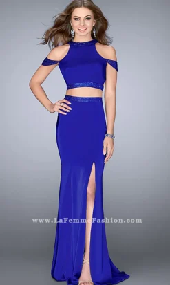 Two Piece Open Back Jersey Long Prom Dress
